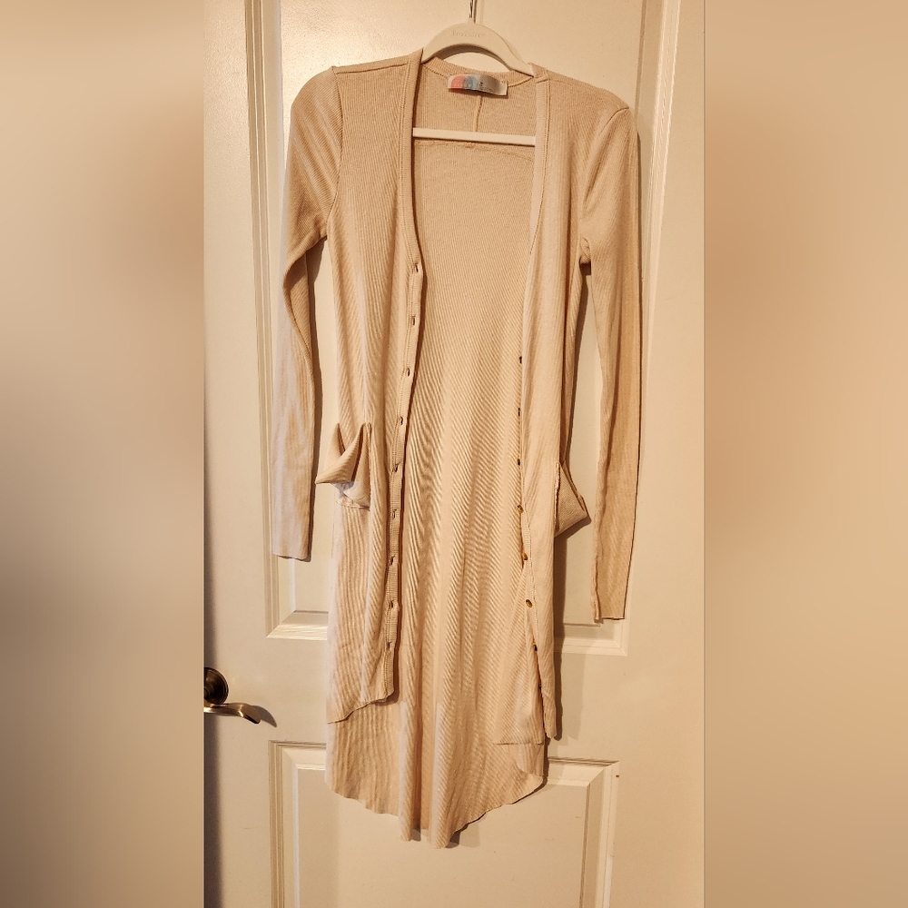 Free People Beach Bonita Ribbed Cream Cardigan Dress‎ Cover Up - Picture 3 of 6